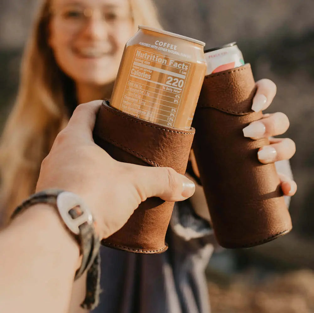 Campaign Leather Can Koozie Mission Mercantile Leather Goods