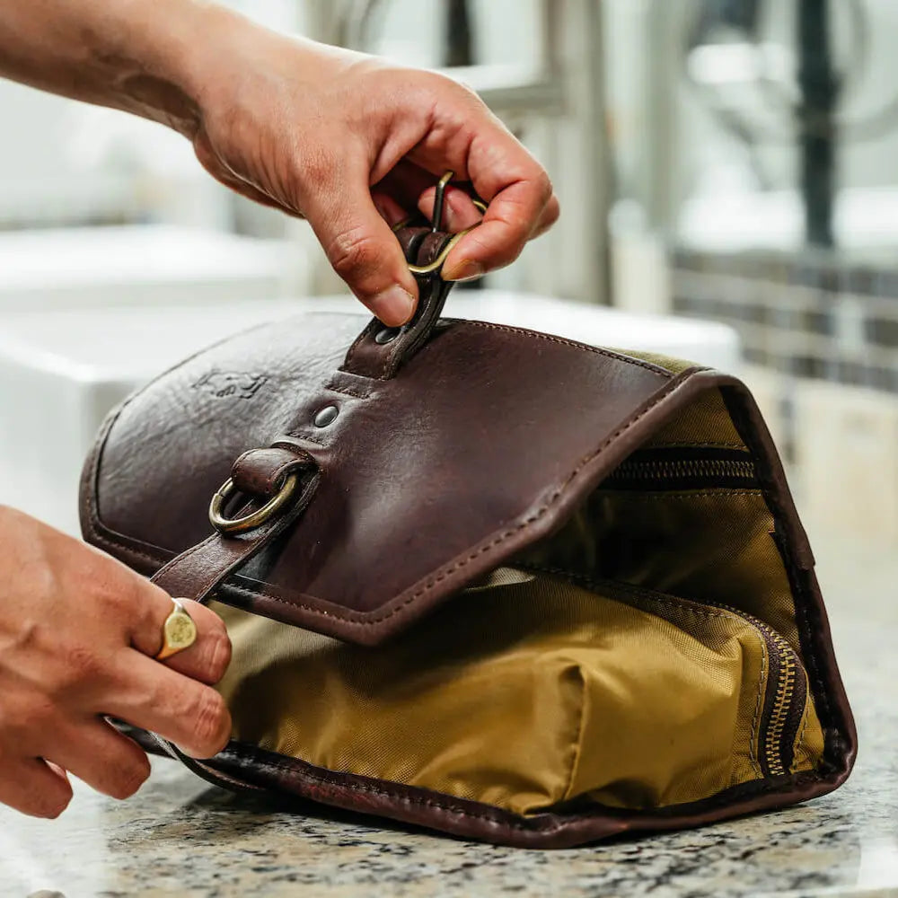 Campaign Waxed Canvas Roll-Up Toiletry Shave Kit Mission Mercantile Leather Goods