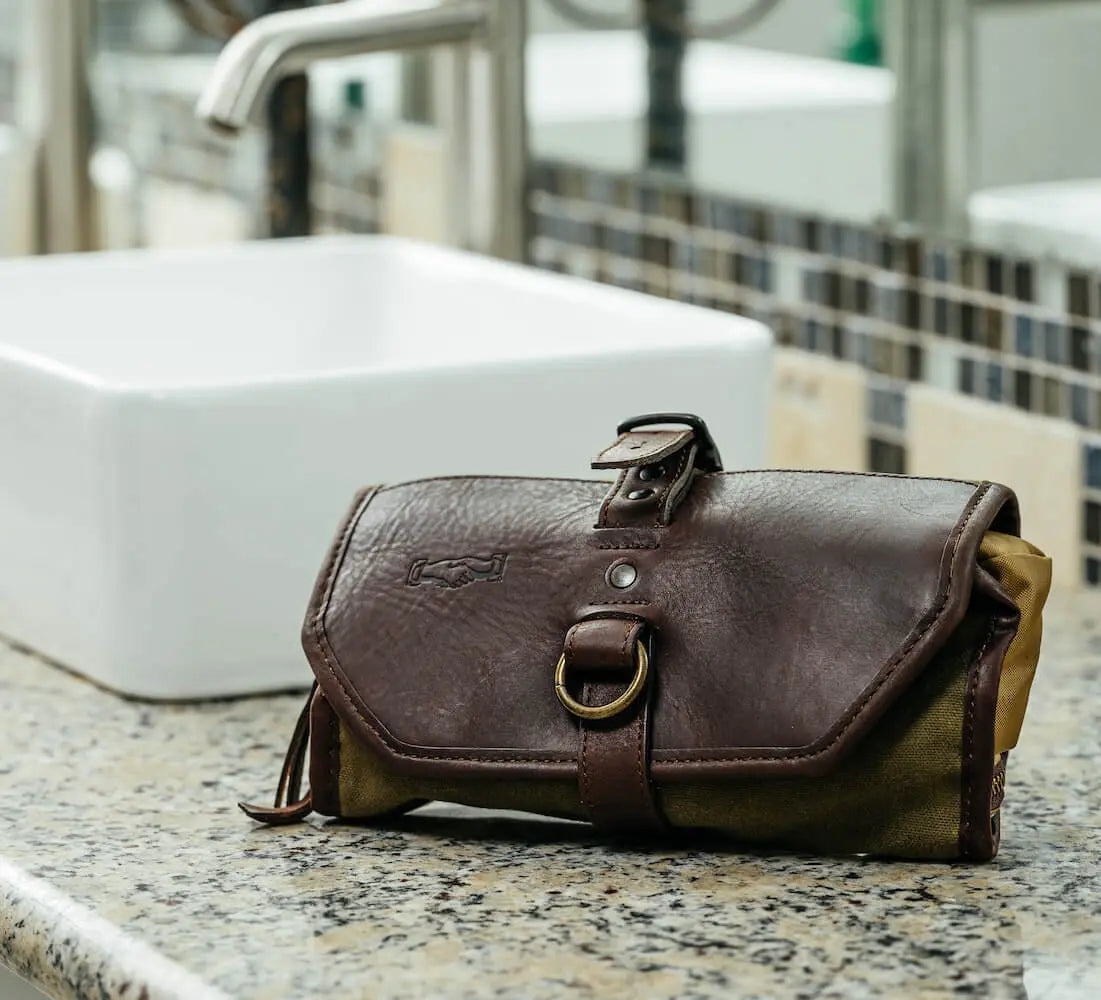 Campaign Waxed Canvas Roll-Up Toiletry Shave Kit Mission Mercantile Leather Goods