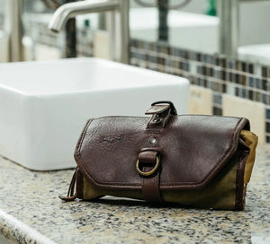 Campaign Waxed Canvas Roll-Up Toiletry Shave Kit Mission Mercantile Leather Goods