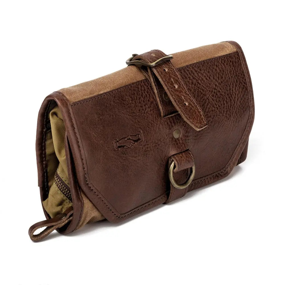 Campaign Waxed Canvas Roll-Up Toiletry Shave Kit Mission Mercantile Leather Goods