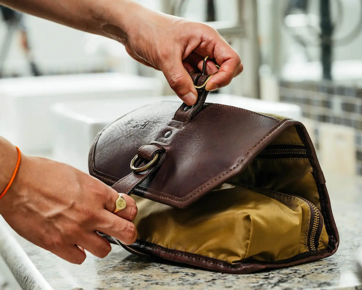 Campaign Waxed Canvas Roll-Up Toiletry Shave Kit Mission Mercantile Leather Goods