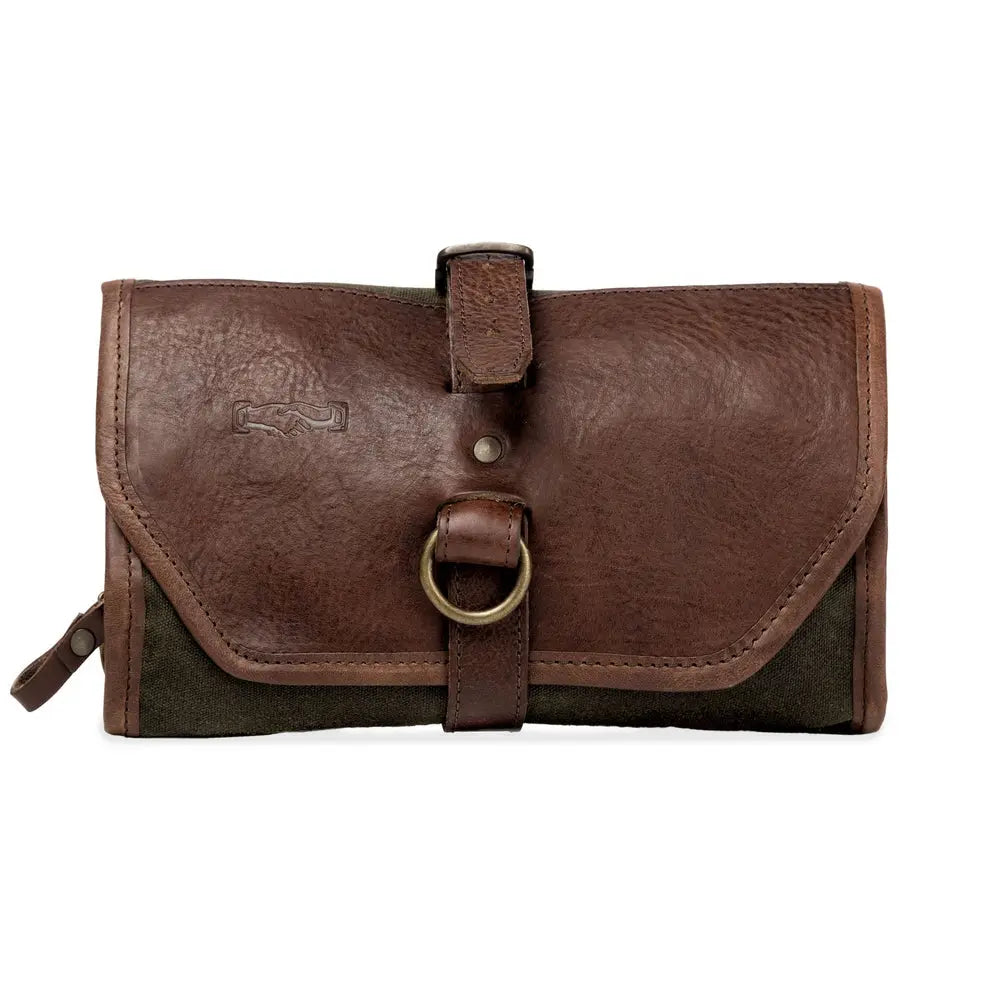 Campaign Waxed Canvas Roll-Up Toiletry Shave Kit Mission Mercantile Leather Goods