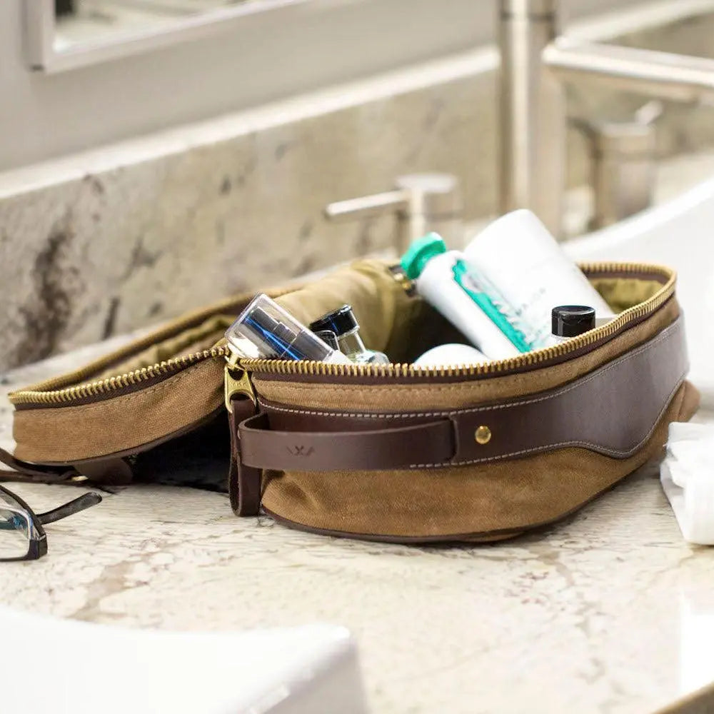 Campaign Waxed Canvas Toiletry Square Shave Kit Mission Mercantile Leather Goods
