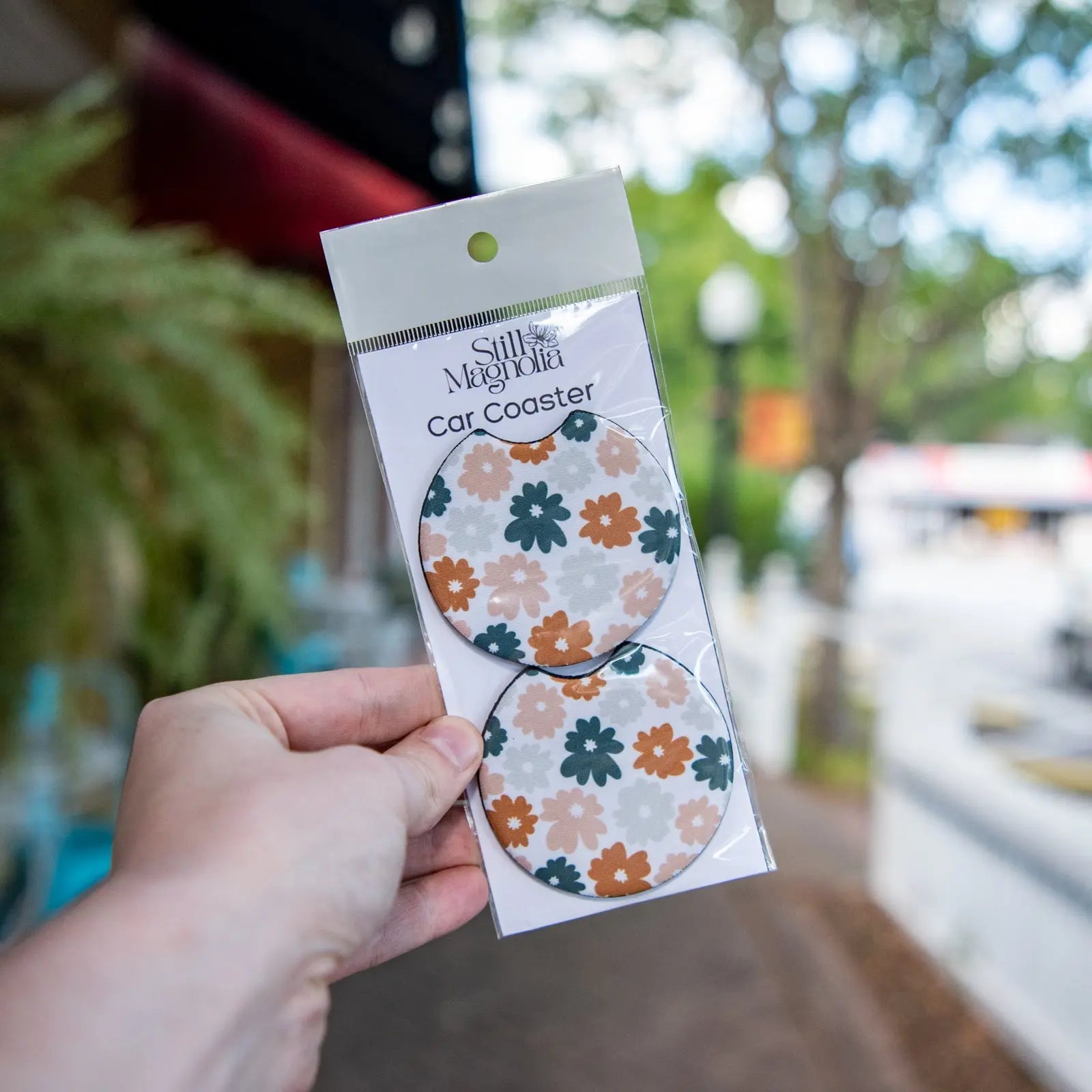 Car Coasters - Retro Flower Pattern Still Magnolia