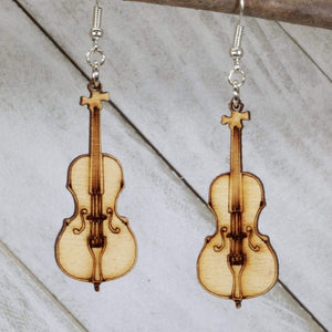 Cello Wooden Dangle Earrings | Music Instrument Jewelry