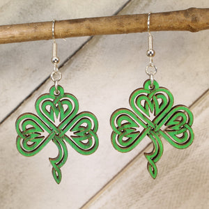 Celtic Shamrock Wooden Dangle Earrings | Irish Clover Jewelry
