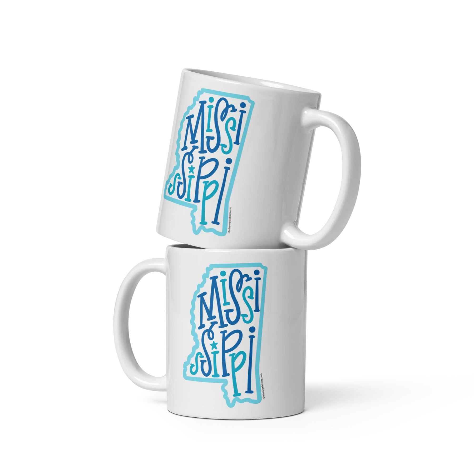 Mississippi Mug Stack: Cute ceramic mugs with bouncy, hand-drawn Mississippi state design. Coffee & tea lover gift.