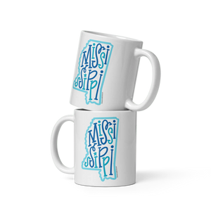 Mississippi Mug Stack: Cute ceramic mugs with bouncy, hand-drawn Mississippi state design. Coffee & tea lover gift.