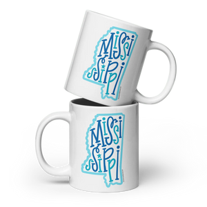 Mississippi Mug: Ceramic coffee mug with state outline & 'Mississippi' design. Shop Main Street Collective for unique mugs!
