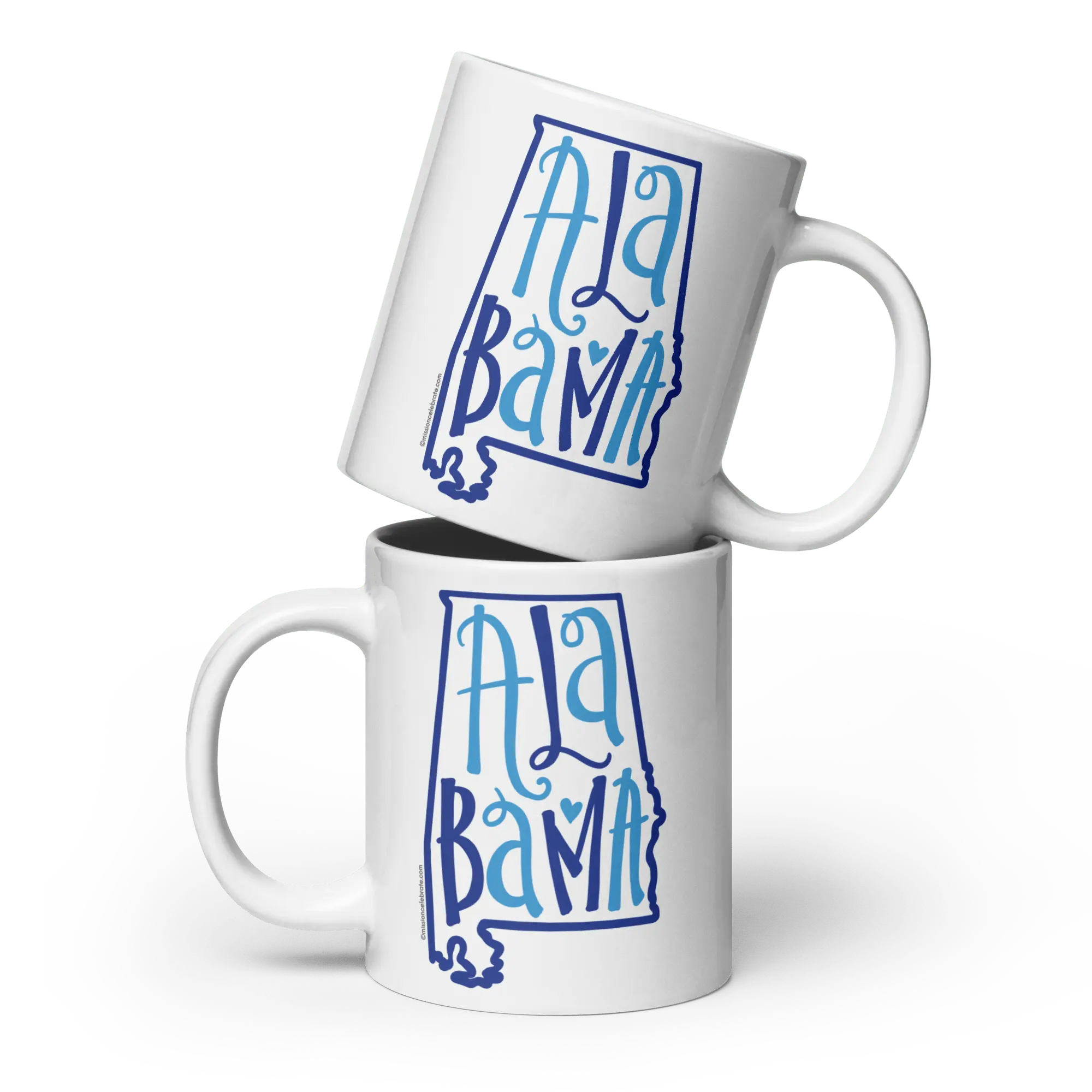 Stacked Alabama Mugs: Hand-drawn State Outline with "Alabama" Lettering, Perfect Southern Gift for Coffee & Tea Lovers!
