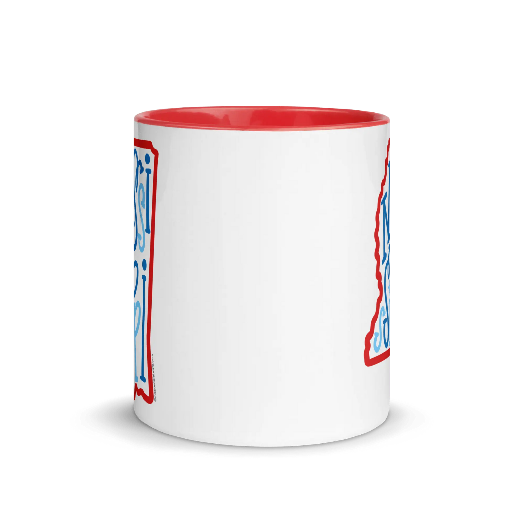 Mississippi State Mug: Ceramic Coffee Cup with Fun, Hand-Drawn Bouncy Letters Art Design - Red & Blue!