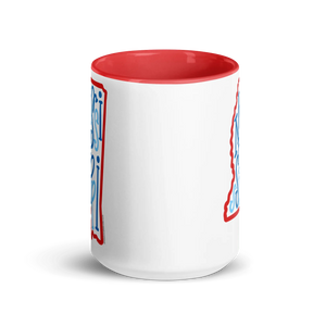Mississippi Mug, Ceramic Coffee Cup, Red and Blue Lettering, Bouncy Hand-Drawn Art