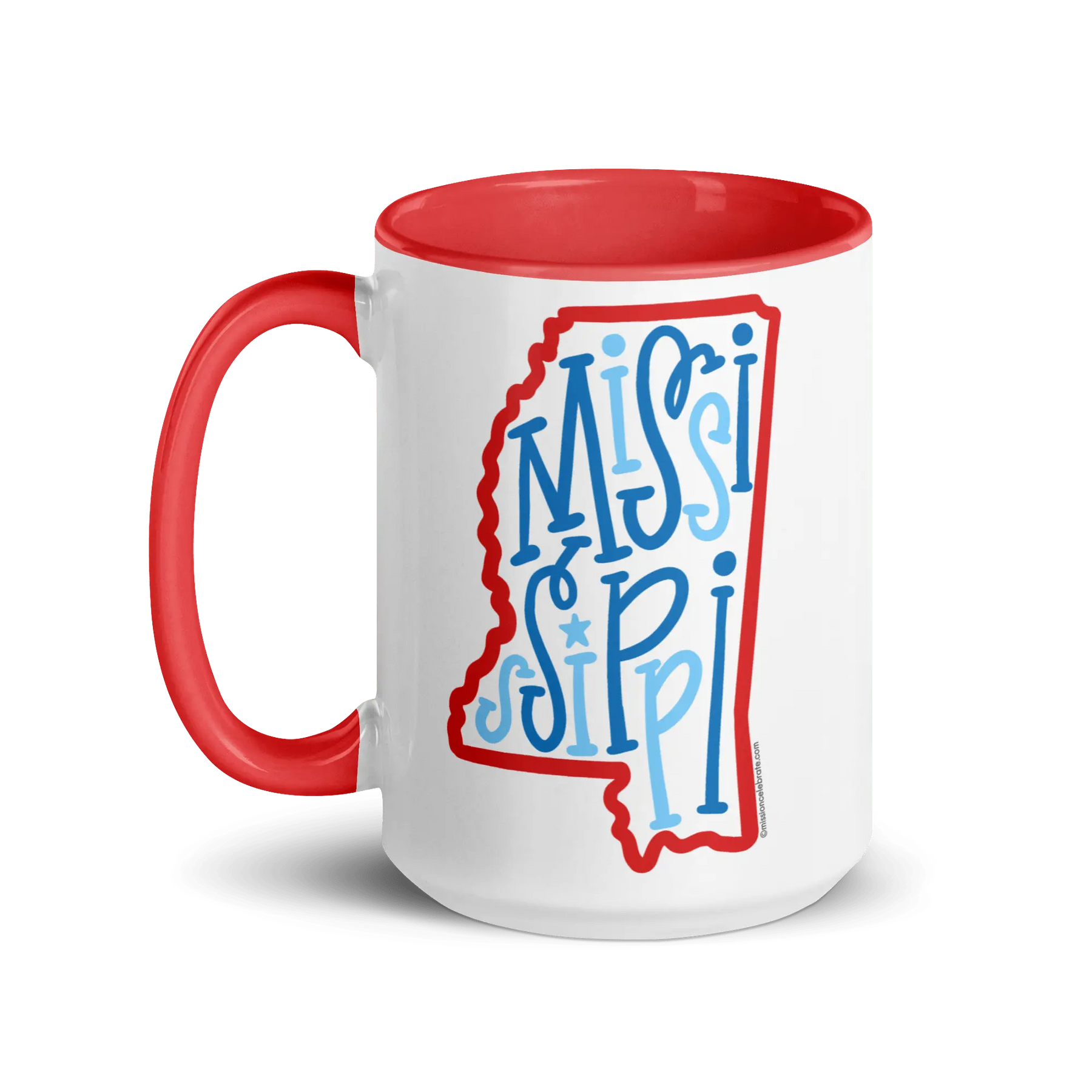 Mississippi State Pride Mug: Bouncy Letters Art | Red & Blue Ceramic Coffee Mug | Unique Hand-Drawn Design