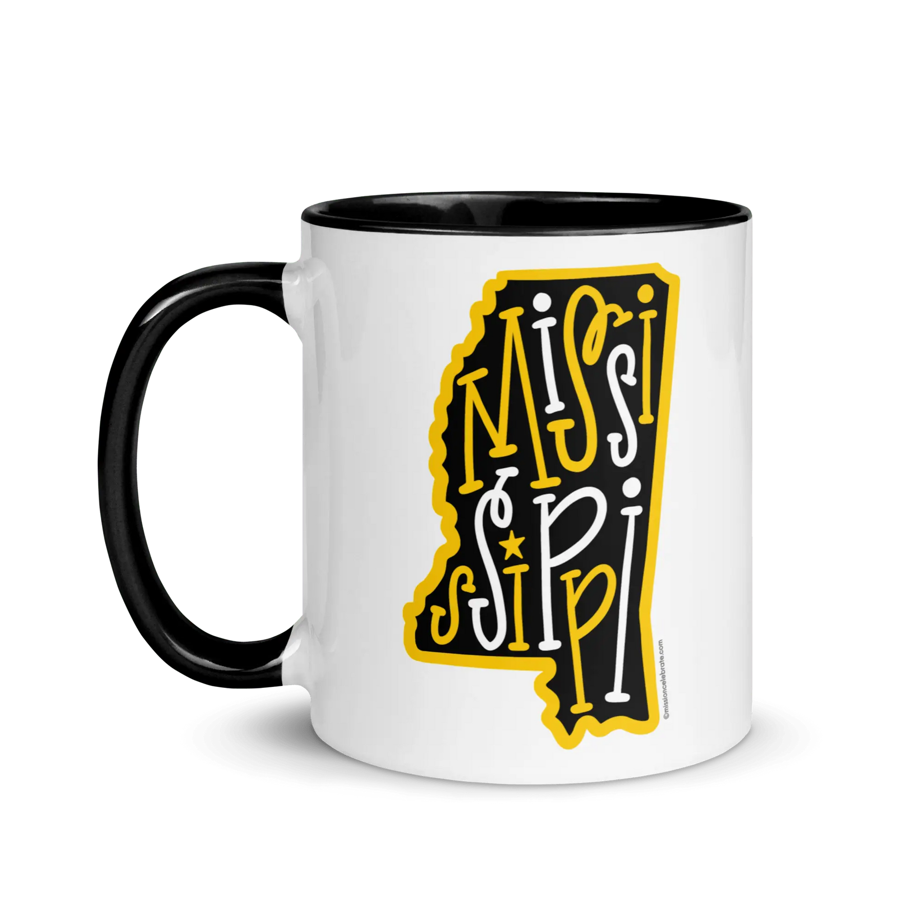 Mississippi State Mug - Ceramic Coffee Mug with Bouncy Letter Design - Black and Gold