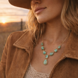 Genuine Blue Turquoise Roped Golden Bronze Y Necklace