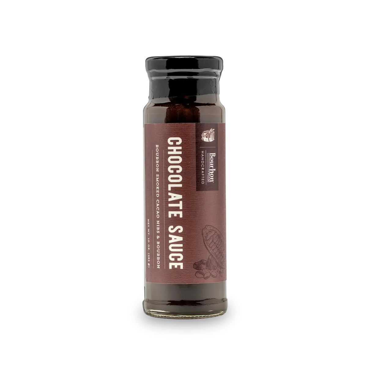 Chocolate Sauce with bourbon smoked cacao nibs and bourbon from Bourbon Barrel Foods