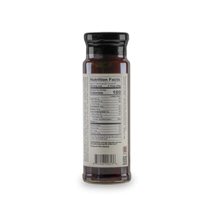 Gourmet chocolate dessert sauce with bourbon smoked cacao nibs and bourbon