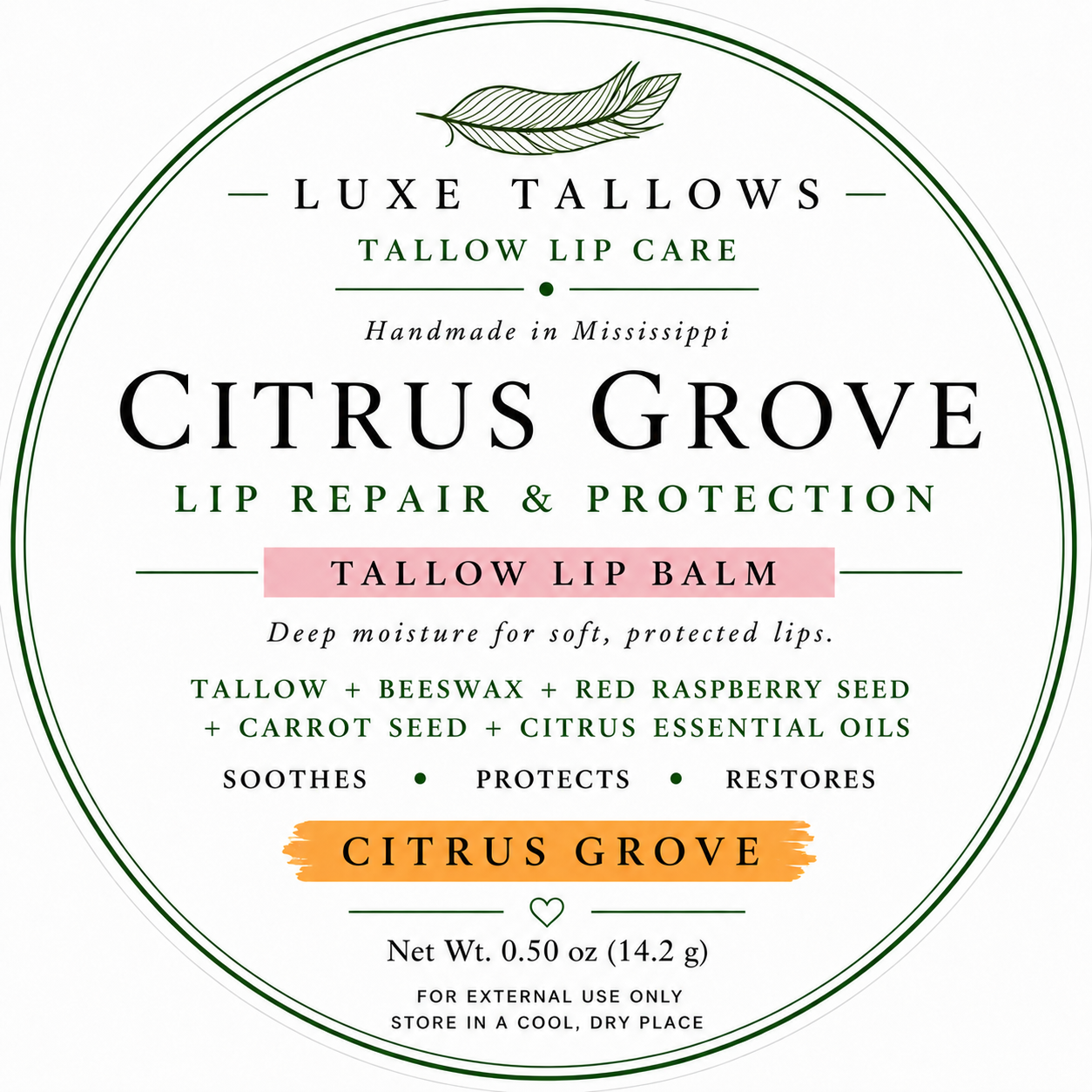 Luxe Tallows Citrus Grove Lip Repair & Protection — Tallow Lip Balm | .50 oz by Luxe Tallows, natural skincare detail photo 2