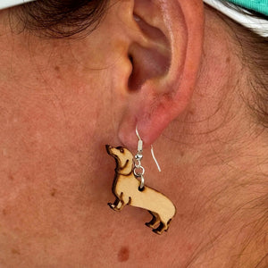 Dachshund Wooden Dangle Earrings | Wiener Dog Jewelry