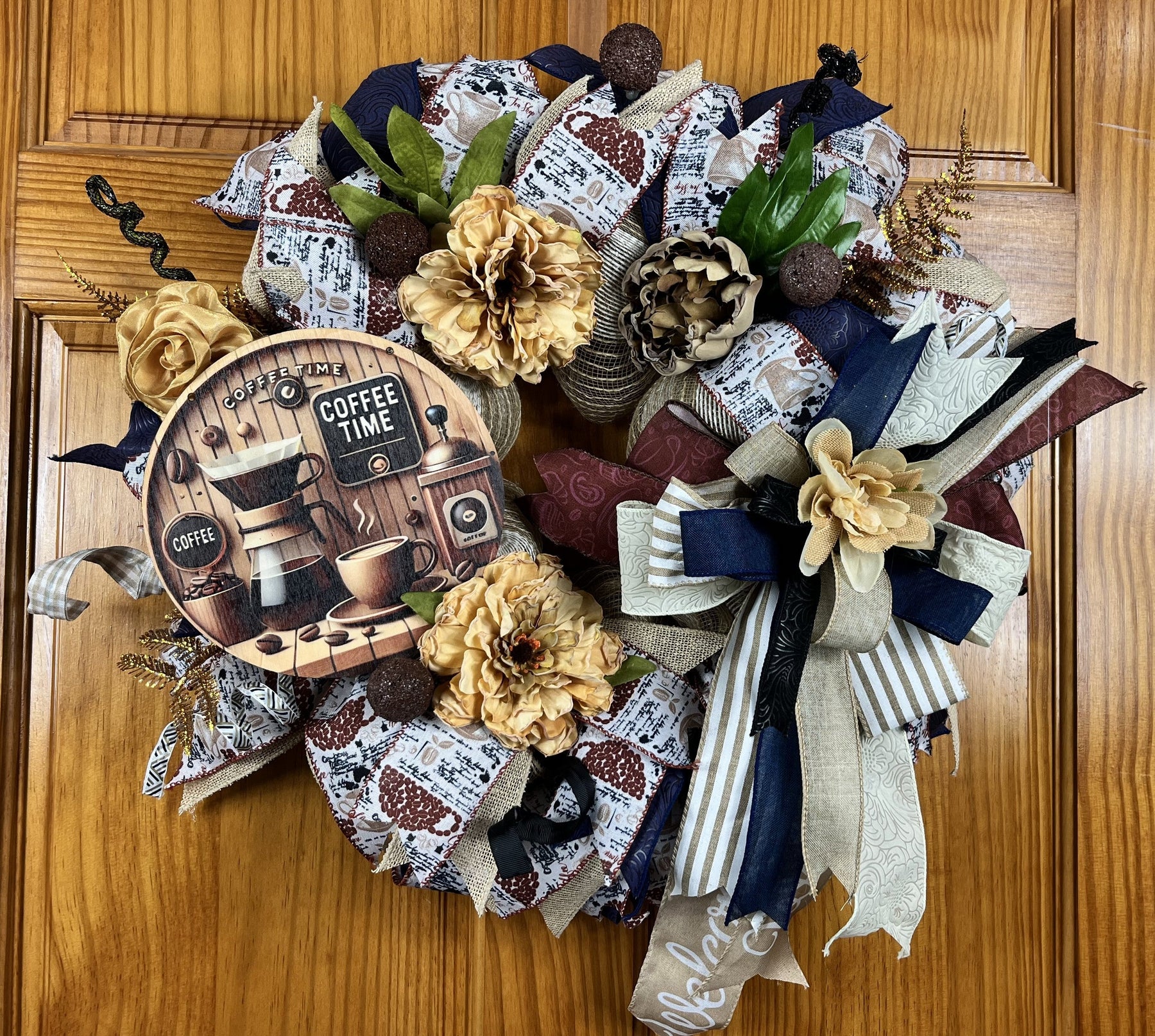 Coffee Lover's Wreath | Handmade Coffee Time Front Door Wreath | Farmhouse Kitchen Decor | Coffee Bar Wreath | Rustic Coffee House Door Decor