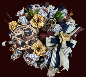 Coffee Lover's Wreath | Handmade Coffee Time Front Door Wreath | Farmhouse Kitchen Decor | Coffee Bar Wreath | Rustic Coffee House Door Decor