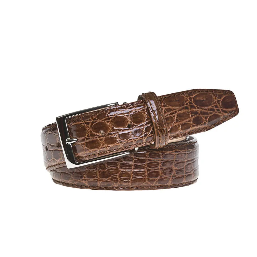 Cognac Caiman Crocodile Leather Belt by Roger Ximenez handmade in Miami