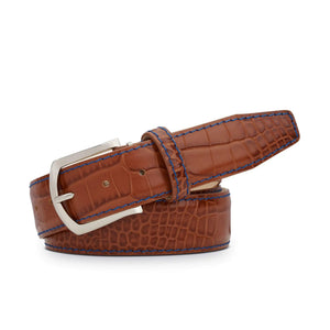 Cognac Mock Croc Leather Belt by Roger Ximenez handmade in Miami