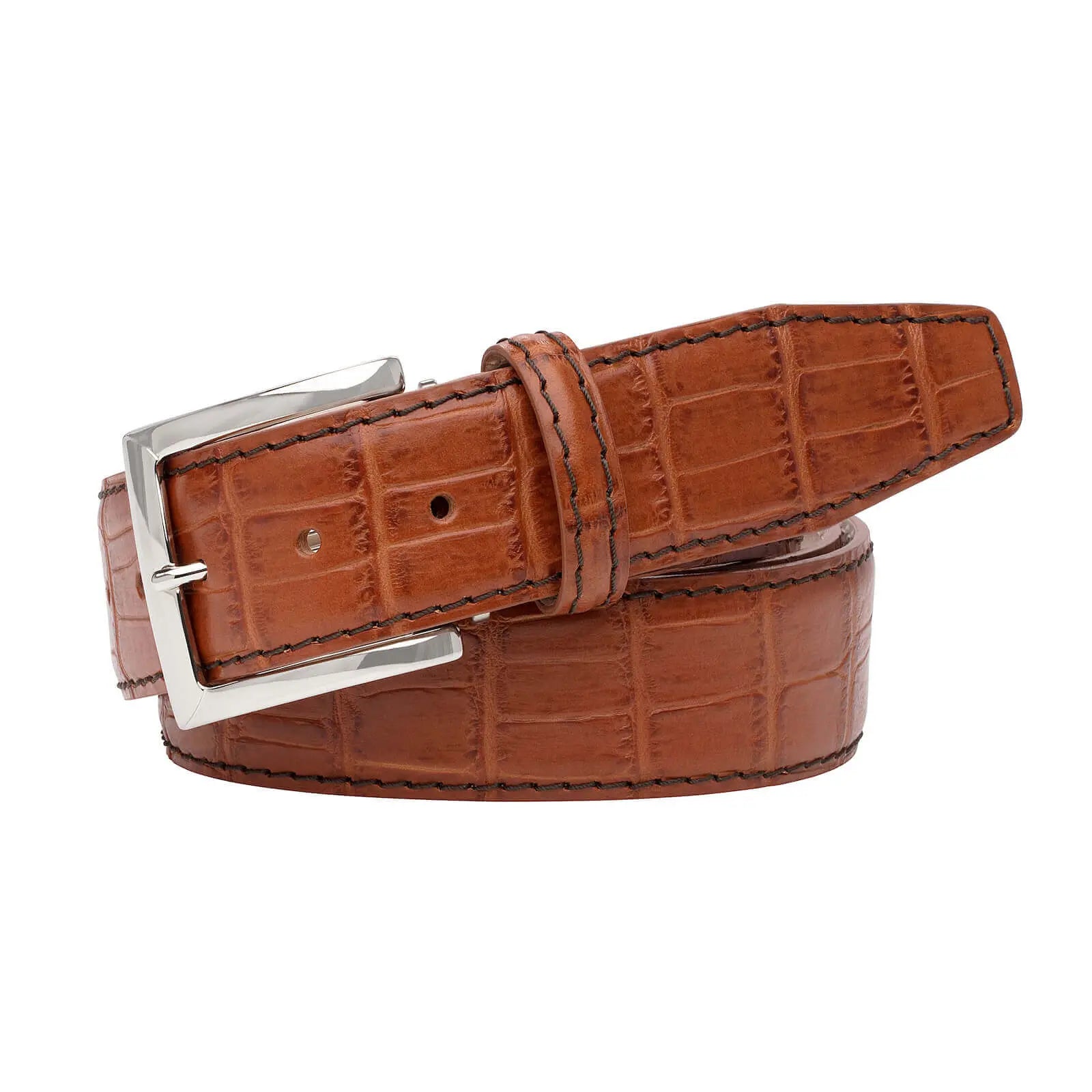 Cognac Mock Gator Leather Belt by Roger Ximenez handmade in Miami