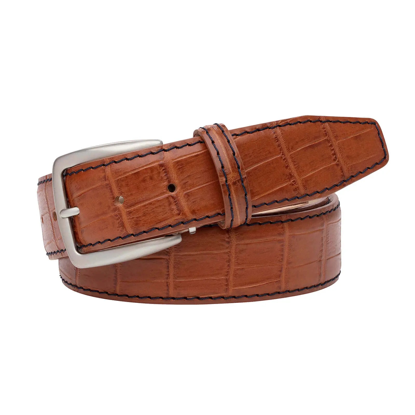 Roger Ximenez cognac custom leather belt with mock gator finish