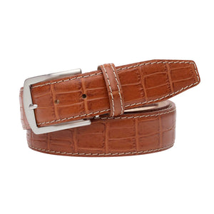 Cognac textured leather belt for golf and executive style