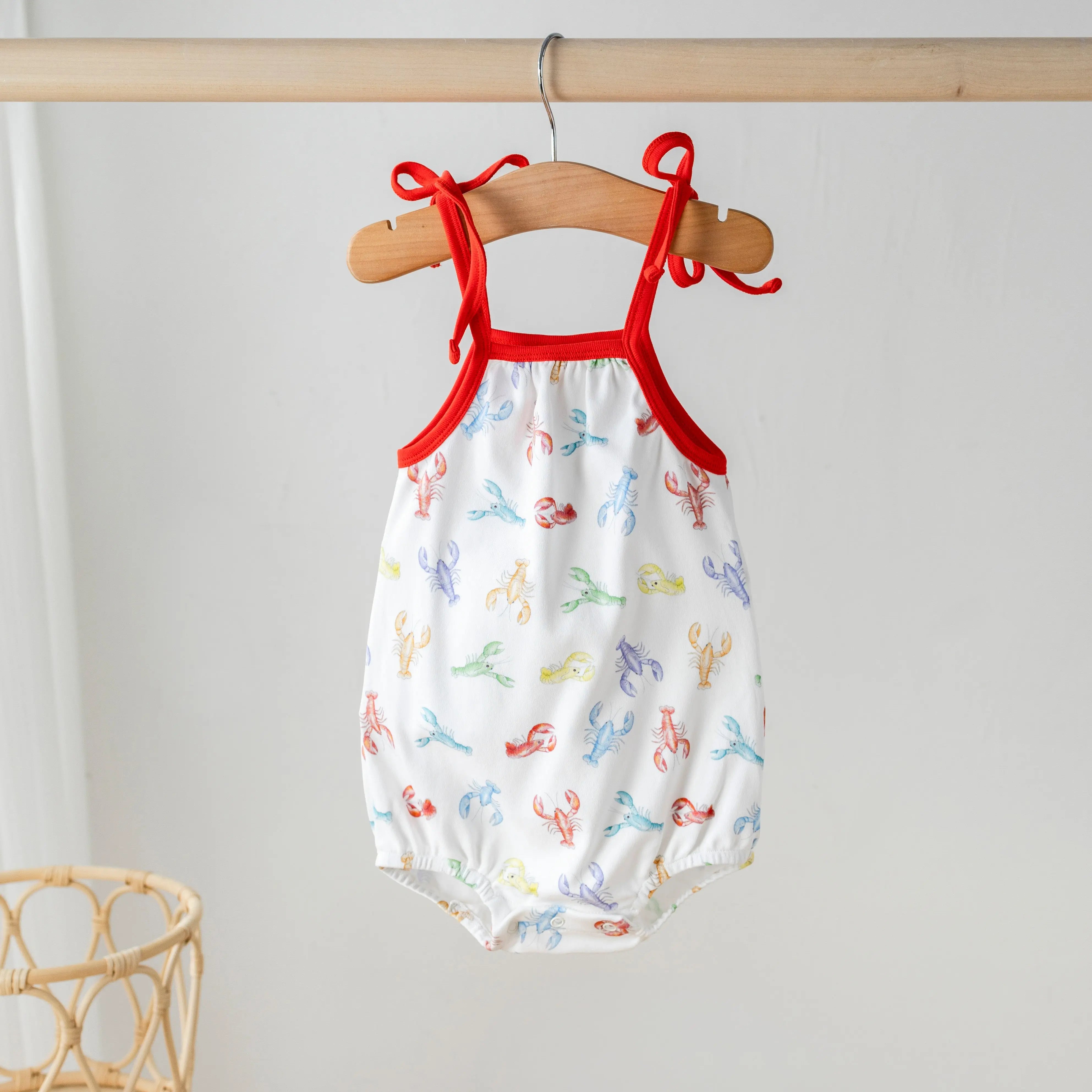 Colorful Claws Organic Cotton Crawfish Shoulder-Tie Onesie Nola Tawk