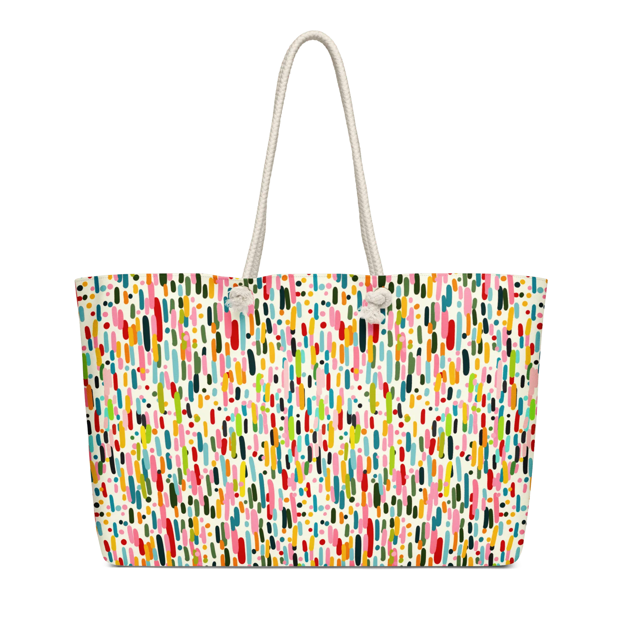 Confetti Art Weekender Bag: Colorful oversized tote with rope handles, by Leslie Gonce at Main Street Collective.