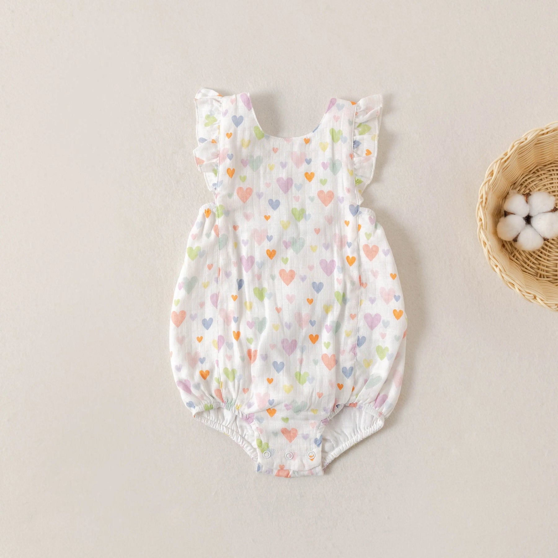 Confetti Hearts Organic Muslin Bubble Romper Nola Tawk