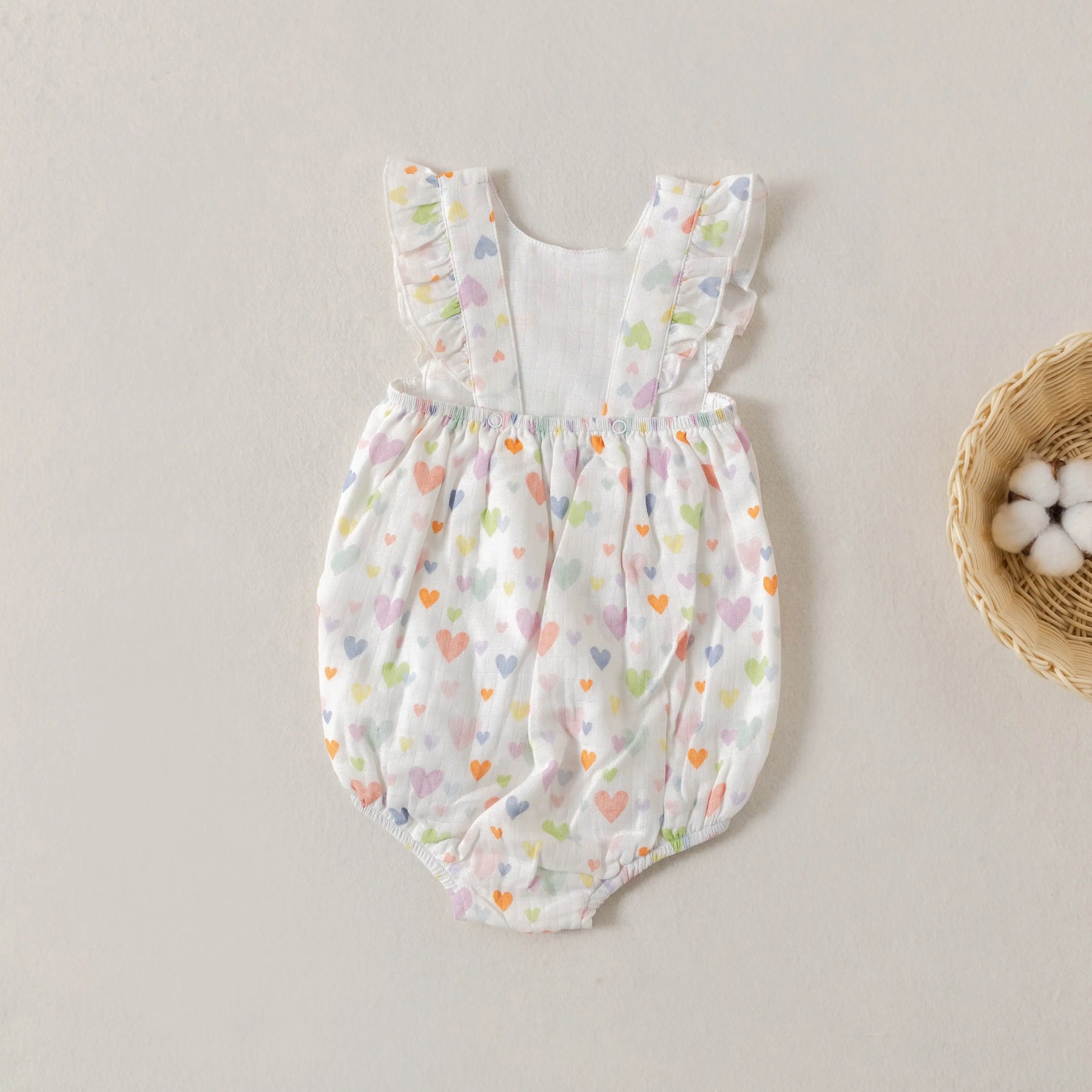 Confetti Hearts Organic Muslin Bubble Romper Nola Tawk