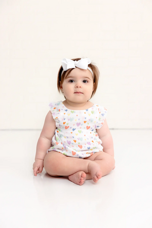 Confetti Hearts Organic Muslin Bubble Romper Nola Tawk