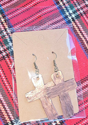 Copper Cross Earrings, Hand Forged Metal Christian Jewelry - Main Street Collective
