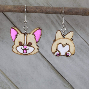 Corgi Butt Wooden Earrings | Funny Dog Lover Jewelry
