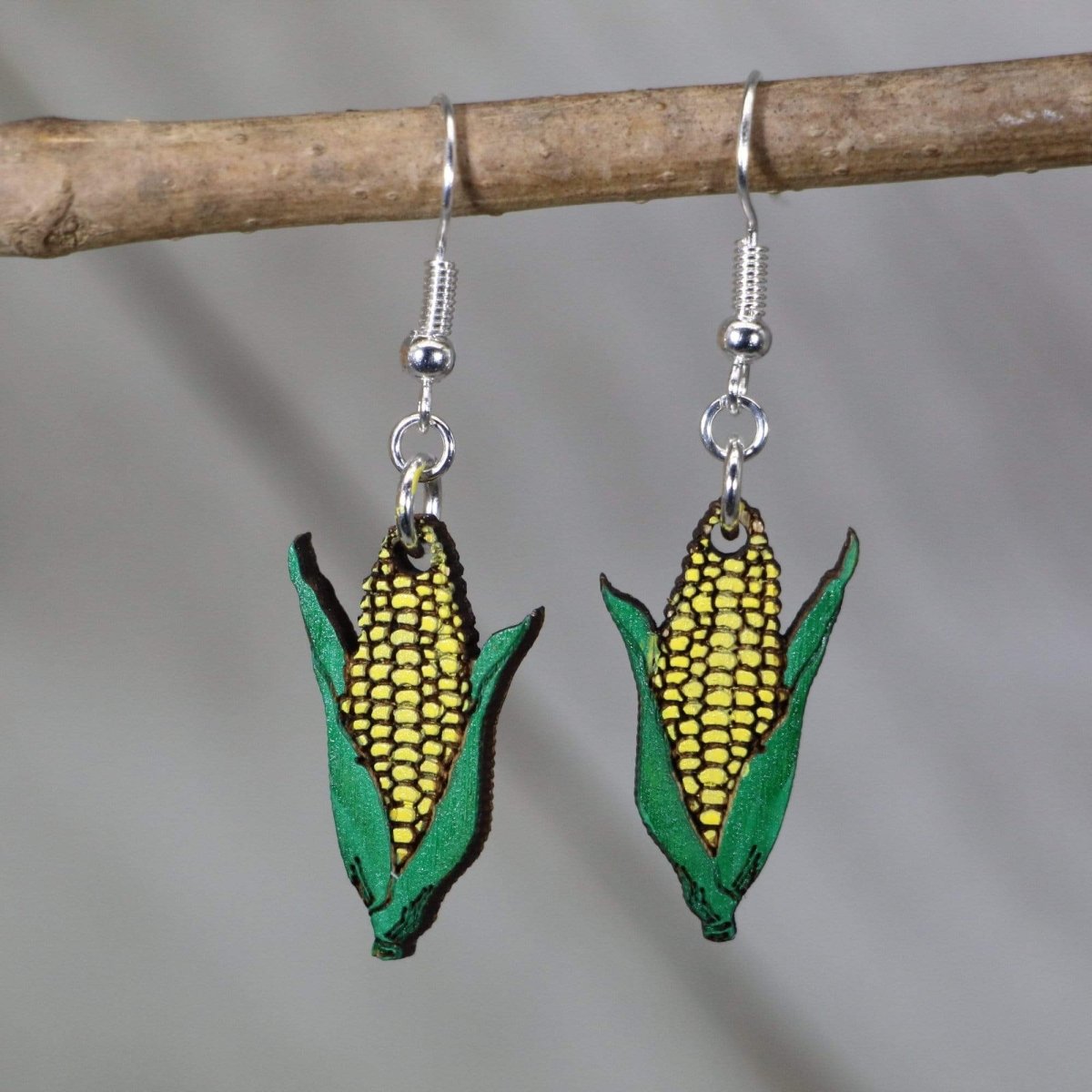Corn with Husk Wooden Earrings | Farm Vegetable Food Jewelry by Cate's Concepts, LLC, handmade jewelry main product photo
