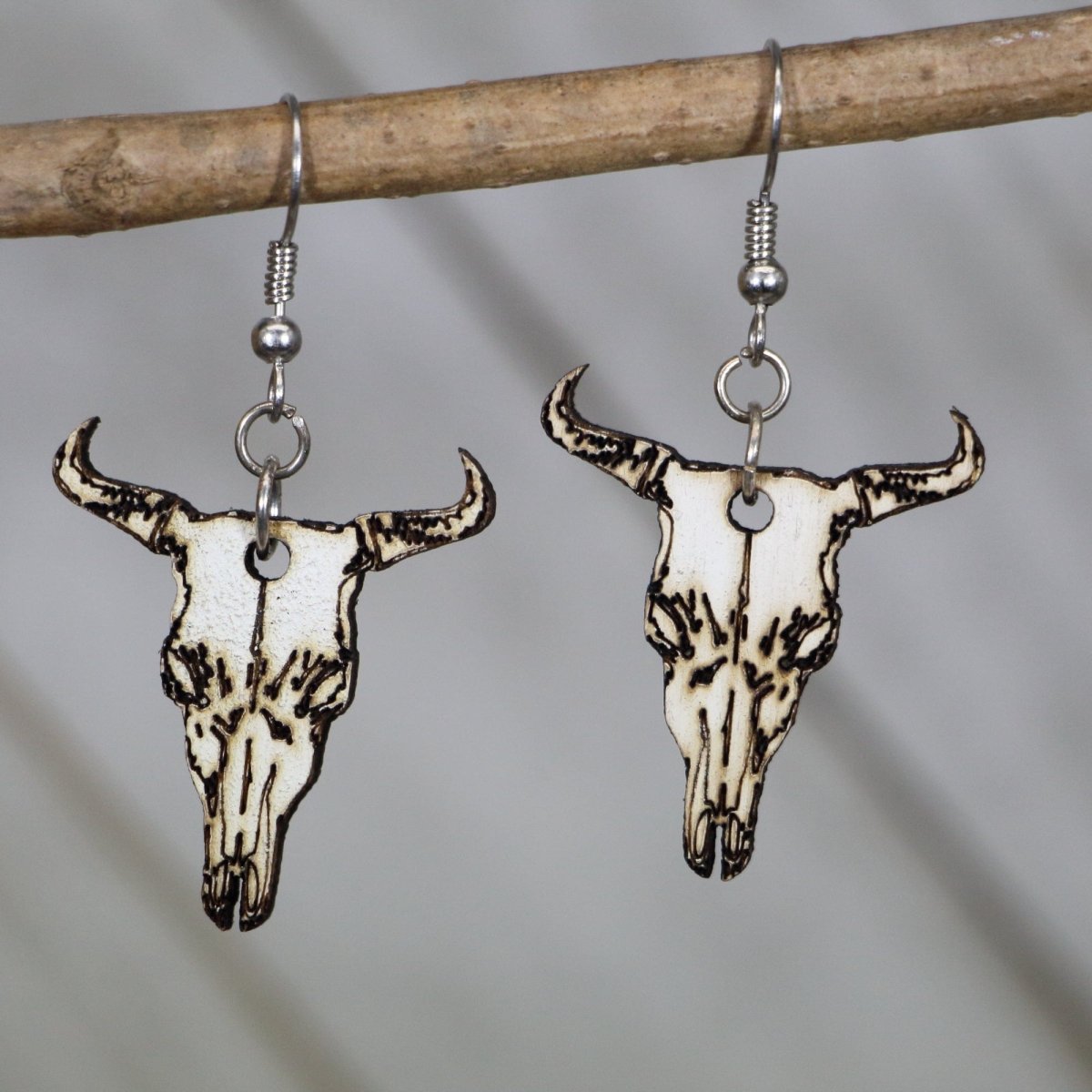 Cow Skull Wooden Dangle Earrings | Western Boho Jewelry