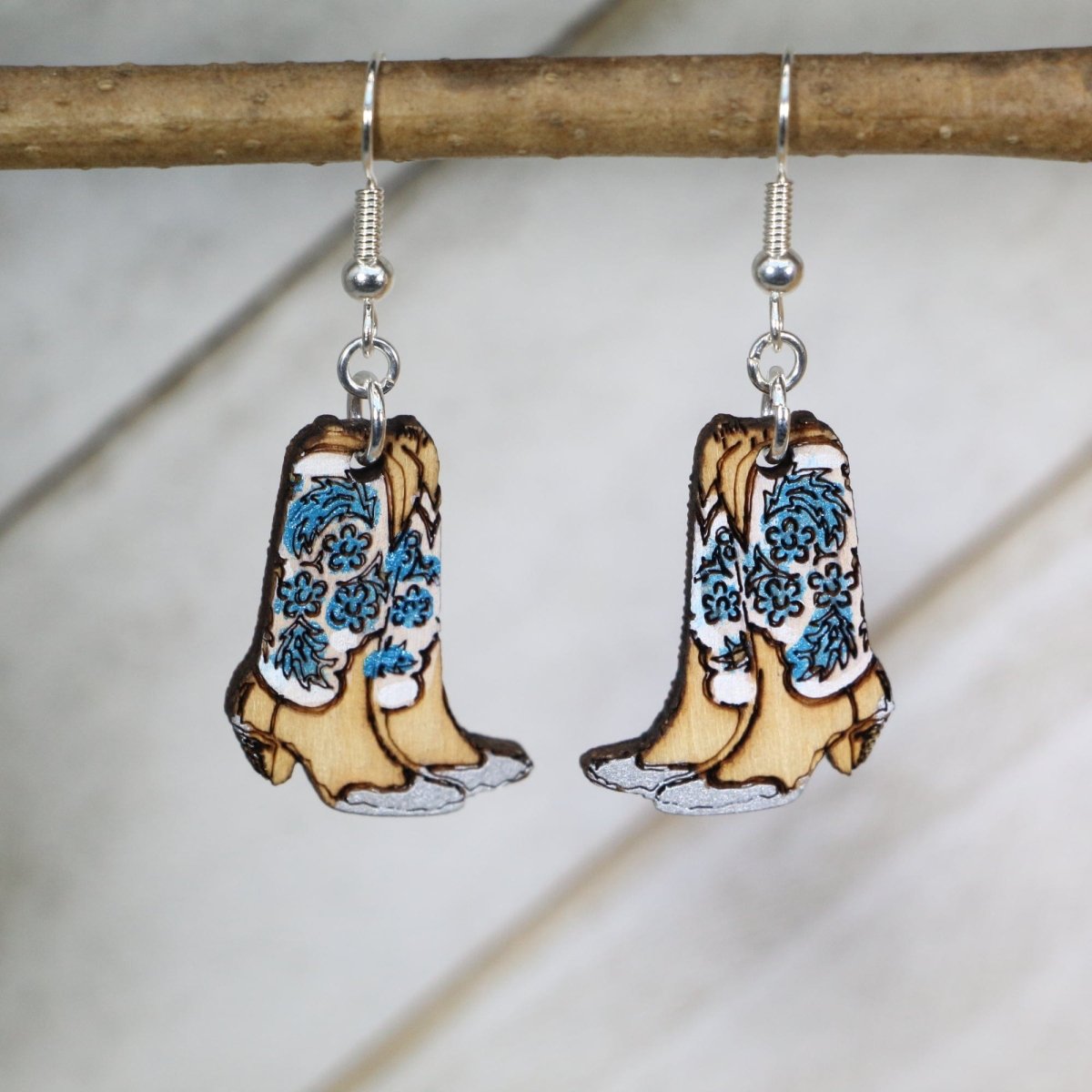 Cowboy Boot Wooden Dangle Earrings | Western Jewelry
