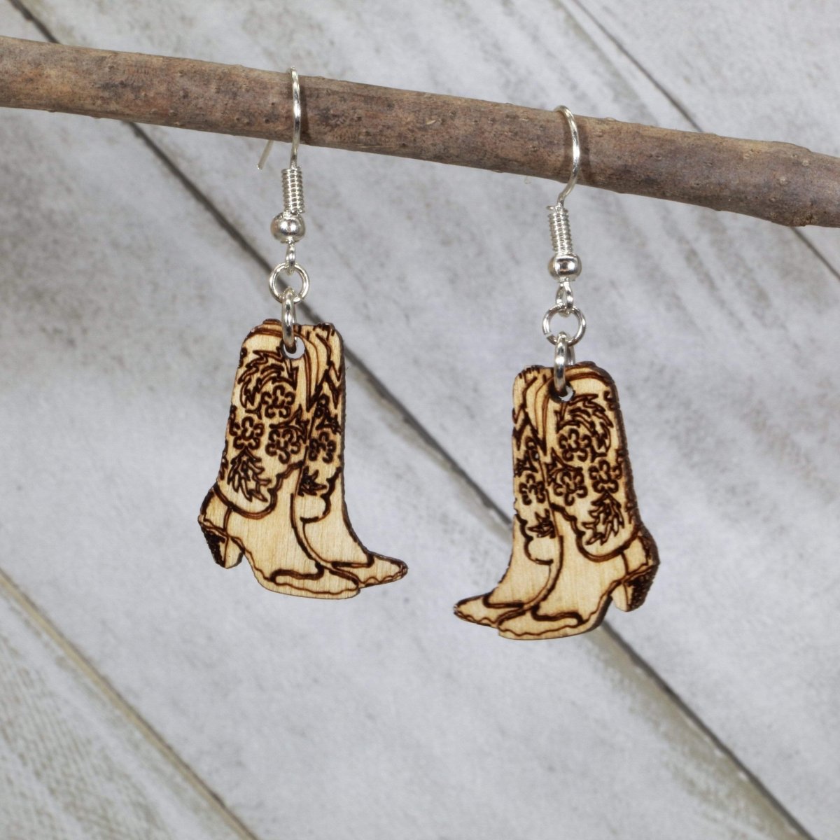 Cowboy Boot Wooden Dangle Earrings | Western Jewelry