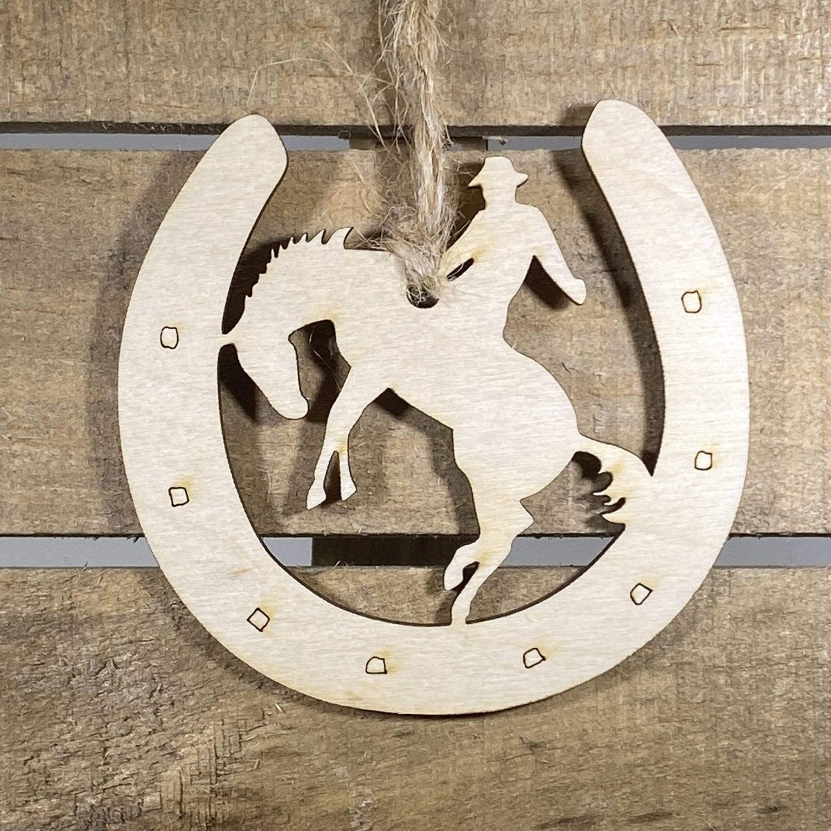Cowboy Horseshoe Wooden Christmas Ornament | Western Holiday Decor