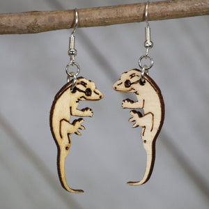 Crested Gecko Wooden Dangle Earrings | Realistic Lizard Jewelry