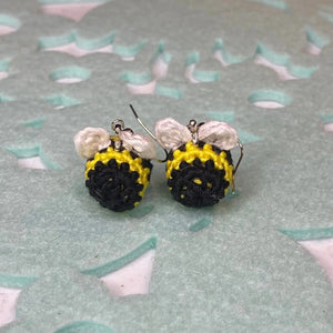 Crochet Bee Earrings: Handmade Hypoallergenic Black and Yellow Jewelry
