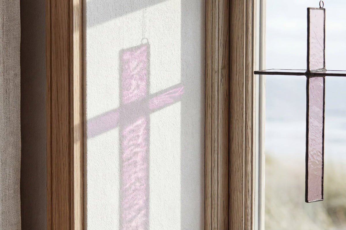 Harbor Blue Cross Suncatcher styled as modern faith-based home decor