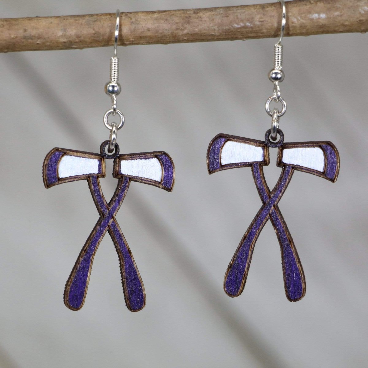 Crossed Axes Wooden Earrings | Viking Norse Weapon Jewelry