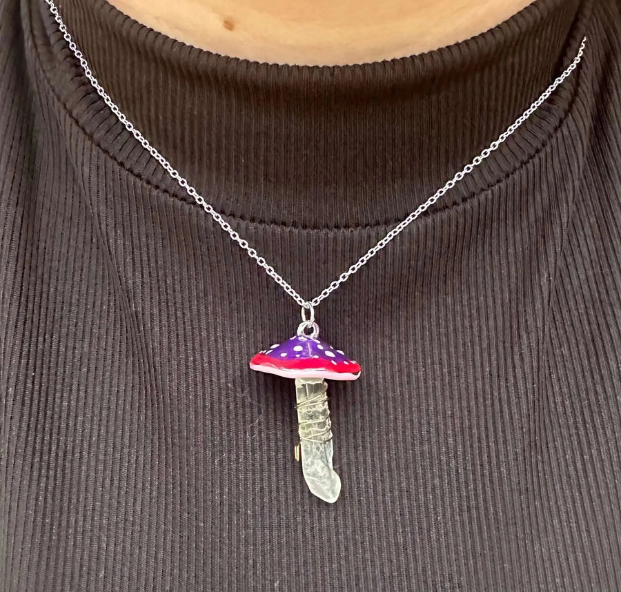 Crystal Shroom Necklace | Cottagecore Mushroom Jewelry Gift