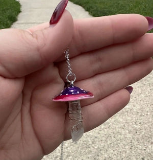 Crystal Mushroom Necklace Handmade Purple Mushroom Jewelry - Cottagecore Fantasy Pendant