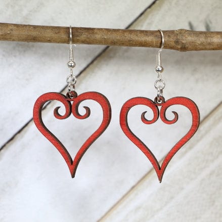 Curled Heart Wooden Earrings | Romantic Love Jewelry